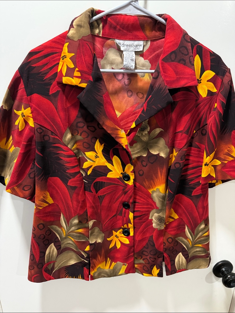 dressbarn Red & Yellow Floral Button-Up Camp Shirt
